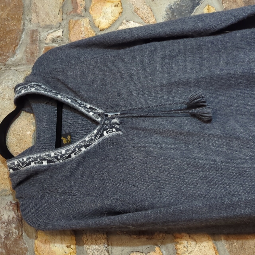 Alpaca Gray Hooded Sweater With Decorative Trim - Picture 2 of 8